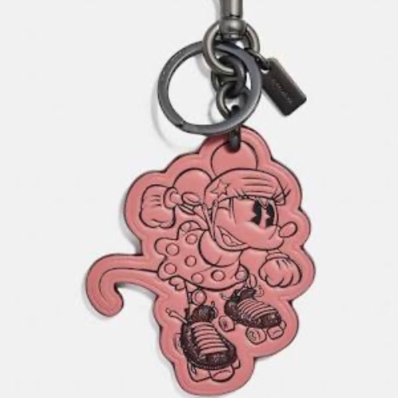 NEW Coach x Disney Minnie Mouse Glitter Keychain Fob Bag Charm F27709 PINK NWT - Picture 2 of 7